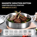 LOLYKITCH 12 Inch Tri-ply Stainless Steel 5.5 QT Sauté Pan and 8-10 Inch Frying Pan Set of 3,Induction Cookware,Dishwasher and Oven Safe.