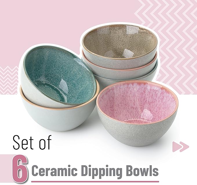 Brew To A Tea BTaT- Ceramic Cereal Bowls, 29 oz, 6 Pack, 6.3 Inches, Glazed Colors Inside, Chip-Resistant Dishwasher & Microwave Safe Bowls for Cereal, Soup, Salads, Snacks, Side Dishes
