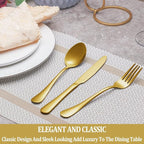 30 Pcs Gold Silverware Set Service for 6, Premium Stainless Steel Flatware Set, Cutlery Utensil Set, Durable Home Kitchen Eating Tableware Set, Include Fork Knife Spoon Set, Dishwasher Safe