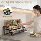 Expandable Spice Rack Organizer for Cabinet 3 Tiered Metal Seasoning Organization with Guardrails Spice Shelf Storage for Jars Adjustable Length 13"-21" Black 1Pack