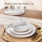 AmorArc Ceramic Dinnerware Set for 6 | Speckled Stoneware Plates and Bowls with Rustic Terracotta Underside| Scratch Resistant,Dishwasher & Microwave Safe Dishes Sets- 18pcs White