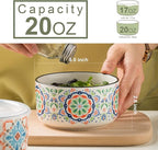 Ceramic Bowl with Lid: Microwave Safe Soup Containers Set of 4 for Meal Prep, Cereal, Salad, Picnic, Camping, Office Lunch, Kitchen Food Storage - 5 Inch, 20 oz, Design B