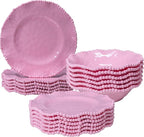 Pink Dishes Melamine Dinnerware Sets, 18 Piece Kitchen Plates and Bowls tableware Set, Lightweight, BPA free Beaded Serving Dishes for Girls, Valentine's Day, Mother's Day. Service for 6.