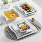 MALACASA Square Dinnerware Sets, 26-Piece Marble Grey Plates and Bowls Sets, Porcelain Dinner Set Microwave Safe, Kitchen Dinnerware Plates Set, Dishes and Bowls, Service for 6, Series Flora