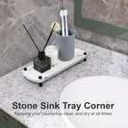 Instant Dry Sink Caddy Organizer, Stone Sink Tray with Stainless Steel Feet, Fast Drying Sponge and Soap Dispenser Holder for Kitchen and Bathroom Countertop