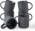 famiware Coffee Mug Set for 6, Star 16 oz Catering Mugs Cup Set with Handle for Coffee, Tea, Cocoa, Milk - Ceramic Stoneware Drinkware Set, Matte Dark Charcoal