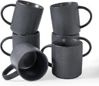 famiware Coffee Mug Set for 6, Star 16 oz Catering Mugs Cup Set with Handle for Coffee, Tea, Cocoa, Milk - Ceramic Stoneware Drinkware Set, Matte Dark Charcoal