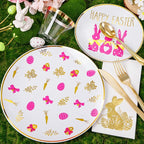 Hioasis 175pcs Easter Plastic Plates, Bunny Plastic Disposable Dinnerware Set Include 25 Dinner Plates, 25 Dessert Plates, 25 Forks, 25 Knives, 25 Spoons, 25 Napkins，25 Cups Perfect for Easter Party