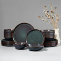HaWare Plates and Bowls Set, Stoneware Dinnerware Sets, 24-Piece Hand-painted Dishware for 6, Ceramic Dinner Set for Home Kitchen, Scratch Resistant, Microwave and Dishwasher Safe, Reactive Moss Green