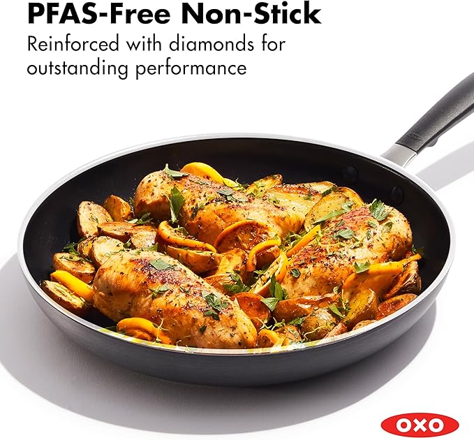 OXO 12” Non-Stick Every Day Frying Pan, BPA-Free Comfort Grip Silicone Handle, Dishwasher & Oven Safe, PFAS-Free Ceramic Skillet, Eggs & Omelets, Black