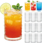 Mapoxy Hobnail Drinking Glasses Set of 12, 12 Oz Highball Glasses, Clear Embossed Water Glass Cups for Beer, Whiskey, Juice & Cocktails, Multi-Use Boho Glassware Set for Home, Bar, Kitchen & Gifting