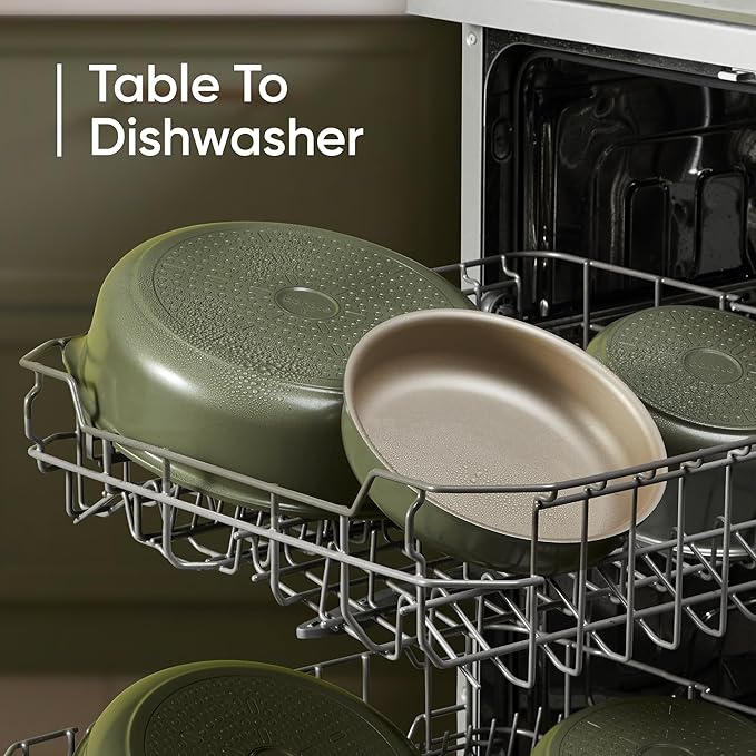 CAROTE 19Pcs Titanium Reinforced Nonstick Pots and Pans Set, Nonstick Cookware Set with Detachable Handle, Gold-Trimmed Cookware Sets, Removable Handles, Induction, Dishwasher Safe, Oven Safe, Green