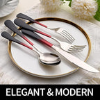 20-Pieces Black Red Silverware Sets for 4,Black Red Handle Stainless Steel Cutlery Set, Include Forks Spoons and Knives Set, Dishwasher Safe Utensil Sets for Home Restaurant