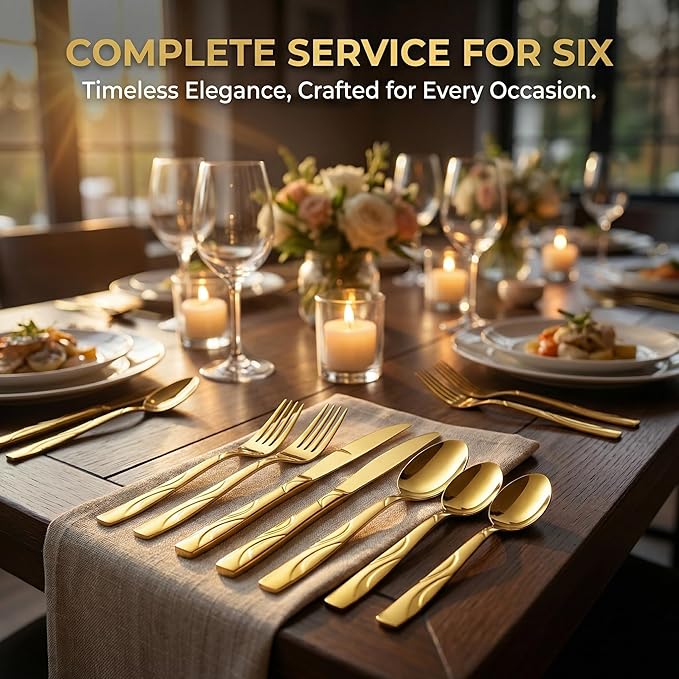 40 Pieces Gold Flatware Silverware Set, Stainless Steel Fork Spoon Knife Set Service for 8, Food Grade Cutlery Set 40-Piece, Dishwasher Safe