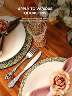 Stapava 48 Pcs Gorgeous Retro Royal Silverware Set with Steak Knives, Stainless Steel Cutlery Flatware Set for 8, Include Forks Spoons and Knives set, Dishwasher Safe Utensils Set, Mirror Polished