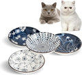 Ceramic Cat Bowls Set of 4, Vintage Blue and White Pet Dog Bowl for Food & Water, 5.5 in Small Kitten Wide Shallow Dishes for Indoor Cats