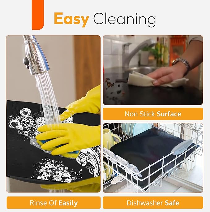 Oven Liners for Bottom of Electric Gas Oven Reusable - 4 Pack Large Heavy Duty Nonstick Teflon Range Mat 17"x 25" - Stove Floor Protector Liner Easy to Clean Reduce Spills Stuck Foods and Clean Up