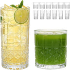 Moretoes Drinking Glasses, 12 Piece Crystal Glass Cups, Mixed Glassware Set, 6 Crystal Old Fashioned 10oz and 6 Highballs Glasses, Great for Cocktail, Whisky and Other Beverages