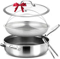 LOLYKITCH 5.5-Quart Hybrid Sauté Pan with Lid, 12-Inch Nonstick Deep Skillet with Fry Basket & Tongs, 3-ply Stainless Steel Large Frying Pan with Steam Insert, Works on All Cooktops