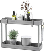 Simple Houseware 2-Tier Under Sink Organizer Storage Tray with Hooks, Grey