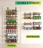 9-Tier Over The Door Pantry Organizer, Pantry Storage and Organization, Black Metal Hanging Spice Rack Seasoning Shelves Door, Wall Mount for Home & Kitchen, Laundry Room Bathroom Organization