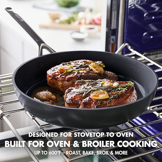 GreenPan 9.5” & 11” Ceramic Nonstick Frying Pan Skillet Set, PFAS-Free, Hard Anodized Cookware, Induction Compatible & All Cooktops, Dishwasher & Oven Safe, GP5 Stay-Flat Surface, Black