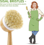 SUBEKYU Dish Brush with Handle, Natural Bamboo Dish Scrubber Brush, Kitchen Dishwashing Brush for Cleaning Dishes/Pans/Pots/Sinks, Sisal Bristles, 2P