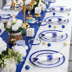 Liacere 350PCS Blue Plastic Plates - Clear with Blue Trim for 50Guests Dinnerware Include 100 Clear Plates disposable 150 Silverware 50Napkins for Wedding ＆ Graduation & Memorial Day