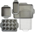 All-Clad Pro-Release Nonstick Bakeware Set 5 Piece Oven Safe 450F Half Sheet, Cookie Sheet, Muffin Pan, Cooling & Baking Rack, Round Cake Pan, Loaf Pan, Baking Pan Grey