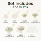 Chef Power Ceramic Cookware Sets, 15Pcs Pots and Pans Set Non Stick, Cookware Set with Stainless Steel Handle, Dishwasher & Oven Safe, Cream White and Light Gold Handle