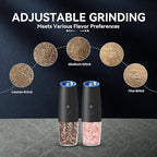 Rechargeable Electric Salt and Pepper Grinder set of 2, gravity electric salt and pepper grinder set, Adjustable Roughness, LED Light, 2 Pack, (Black)