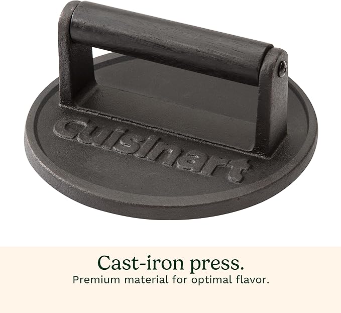 Cuisinart 6.5" Cast Iron Smashed Burger Press,Round Flat Edge Grill Press for Crispy Smash Burgers,Burger Tool for Grill and Griddle Accessories, BBQs and Tailgates,(Pack of 8)