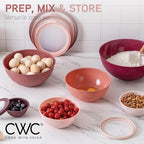 COOK WITH COLOR Mixing Bowls with Lids - 12 Piece Plastic Nesting Bowls Set includes 6 Prep Bowls and 6 Lids, Microwave Safe Mixing Bowl Set, Rose Rhombus