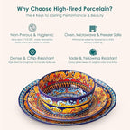 vancasso Plates and Bowls Sets,12-Piece Porcelain Dinnerware Set Service for 4, Bohemian Style Dishes Set for 4, Kitchen Dinner Set, Microwave and Dishwasher Safe, Scratch Resistant, Series KRVI