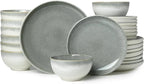 Pokini 24 Piece Dinnerware Sets for 8, Modern Stoneware Plates and Bowls Sets, Perfect for Family Gatherings & Holiday Celebrations, Easy Cleaning Dishes, Stack Compactly Plate Set, Gradient Green