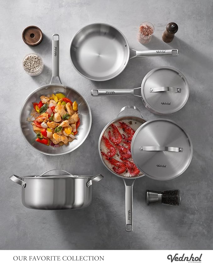 Stainless Steel Frying Pan Set with Lids 8+10+12 Inch,Tri-Ply Stainless Steel Skillets,Brushed Steel Pans with Stainless Steel Lids,Oven&Dishwasher Safe,Induction Compatible