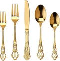 Runfly Gorgeous Retro Royal Gold Stainless Steel 20 Pieces Flatware Set, Golden Silverware Set, Anti-rust Stainless Steel Gold Cutlery Set Utensils Including Fork Spoon and Knife