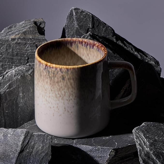 Yellowstone 4-Pc Rainwater Mug Set – Durable Stoneware Coffee Mugs with Reactive Glaze Finish, 13 oz, Microwave, Dishwasher & Oven Safe – Rustic Modern Design for Everyday Use
