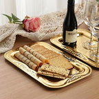 4-Pack Gold Serving Trays Set - ZENOVLUX Lightweight Bow Floral Engraved Mirror Decorative Tray, 13.8" x 8.7" Party Platters for Easter, Food, Appetizer, Charcuterie, Cookies, Desserts