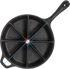 WUWEOT Cast Iron Wedge Pan, Round Corn Bread Skillet, 8-edges Biscuit Pan Mini Cake Pan with Long Handle for Scones, Corn Stick, Muffins, Cupcakes and Brownies