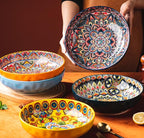 Boho Large Serving Bowls, 10.2 Inch Fruit Salad Bowls, Decorative Serving Dishes for Entertaining, 80 OZ Pasta Bowls Set of 2, Vibrant Colorful Soup Bowls for Party, Home Decor, Bohemian Style Gift