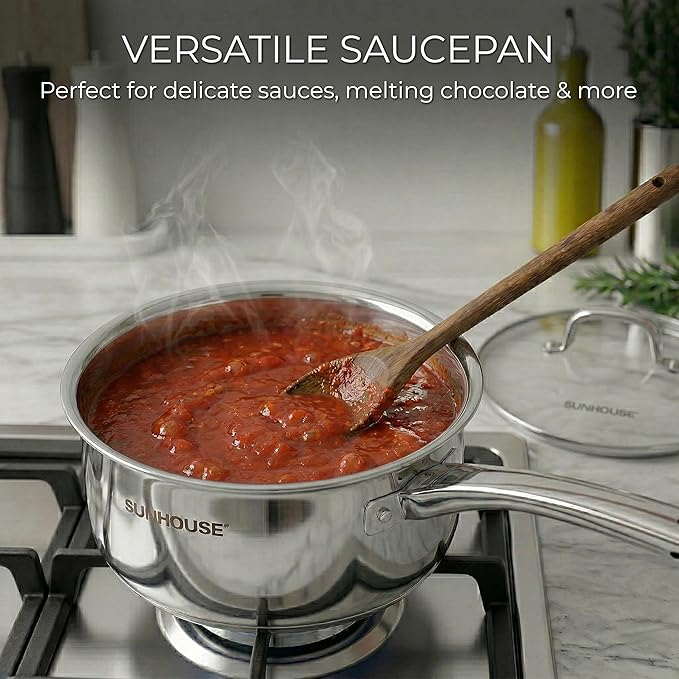 SUNHOUSE 2 Qt Stainless Steel Saucepan with Steamer and Lid - Steamer for Cooking, Kitchen Induction Cooking Pot with Vegetable Food Steamer Basket with Stay-Cool Handle
