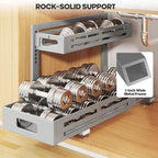 2 Pack 21IN-Depth Under Sink Organizer,Pull Out Cabinet Organizer With Smooth Cylindrical Rail,Metal Slide Out Drawer for Kitchen Bathroom Laundry,8-Level Tool Free Height Adjustable-Gun Gray