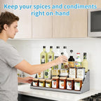 Spice Rack Organizer, Metal Spice Rack Organizer for Cabinet, Countertop Spice Rack - Expandable Width, 3 Tier Spice Shelf for Cabinet, Countertop, Pantry, Cupboard, Gray