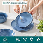 vancasso ANYA 24 Pieces Plates and Bowls Set, Blue Dinnerware Sets, Reactive Glaze Dishes Set for 6, Ceramic Dishware Sets Kitchen Dinner Set, Microwave & Dishwasher Safe