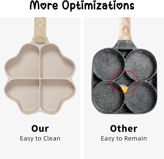 Caannasweis Egg Pan Omelette Pan, 4-Cup Nonstick Granite Omelette Skillet Breakfast Frying Pan Egg Cooker Suitable for Gas Stove & Induction Cookware, PFOA PFOS Free, Brown Heart Shaped