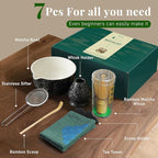 Matcha Whisk Set,7 PCS Ceramic Matcha Kit Includes Matcha Bowl with Spout, Matcha Whisk and Holder, Bamboo Scoop, Stainless Sifter, Tea Towel, Unique Gift for Matcha Lovers (Charcoal gray)