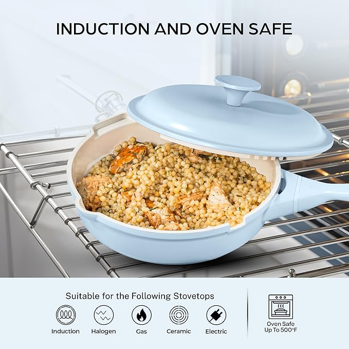 ZUKA 10 in 1 Ceramic Pan by Granitestone, Large 10 Inch Saute Pan with Lid Serves as Deep Frying Pan Set with Steamer, Everyday Skillet, Non Toxic Ceramic Nonstick, Induction Oven & Dishwasher Safe