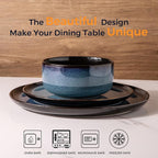 LeRatio Ceramic Dinnerware Sets for 6,Porcelain Plates and Bowls Sets,Handmade Reactive Glaze Dishes Set,Chip Resistant and Scratch Resistant | Oven&Dishwasher & Microwave Safe-Blue(18PCS)