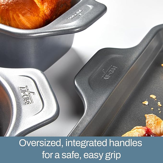 All-Clad Pro-Release Nonstick Bakeware Set 5 Piece Oven Safe 450F Half Sheet, Cookie Sheet, Muffin Pan, Cooling & Baking Rack, Round Cake Pan, Loaf Pan, Baking Pan Grey
